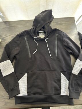 Men's Black Hooded Lightweight Shirt Jacket with Gray Accents